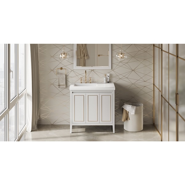 Jeffrey Alexander 36In. Wht Percival Vanity, Left Offset, Lavante Cultured Mrbl Vessel Vanity Top, Intgrtd Rctngl Bowl VKITPER36WHLAR - main